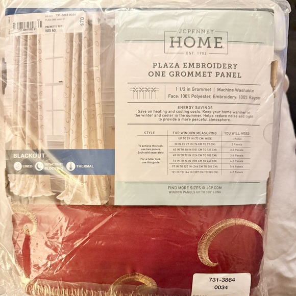jcpenney Home Red Embroidered Grommet Blackout Curtain 50”W 63” L - 4 Panels - Picture 2 of 2